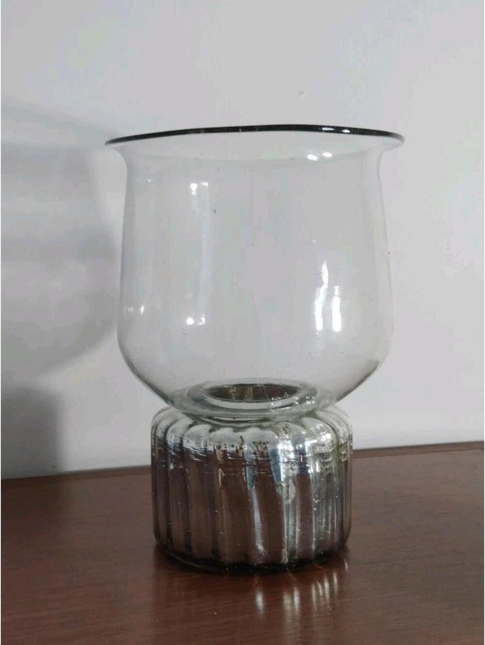Vintage Mexican Hand Blown Glass 12.5” Candle Holder Massive 6 Lbs